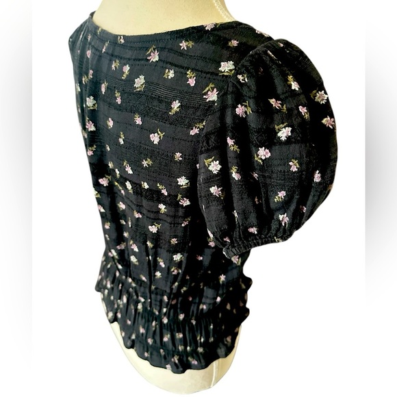 American Eagle Outfitters top, cropped & elasticised waist,  blk floral, Sz SM - Picture 6 of 9
